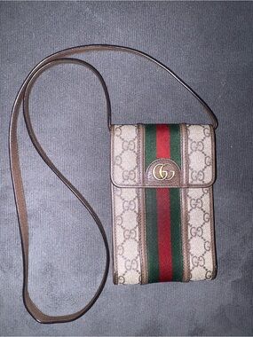Gucci Beige GG Canvas Crossbody with Green & Red Web Stripe